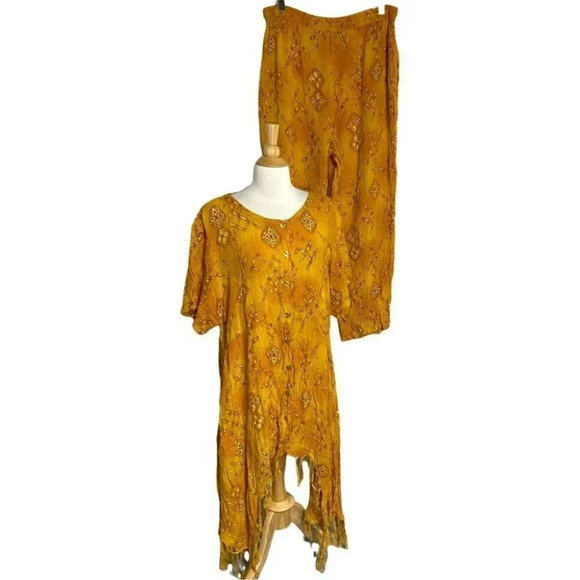 Nubian Queen S yellow orange boho print asymmetrical fringe top with harem pants - Picture 8 of 11